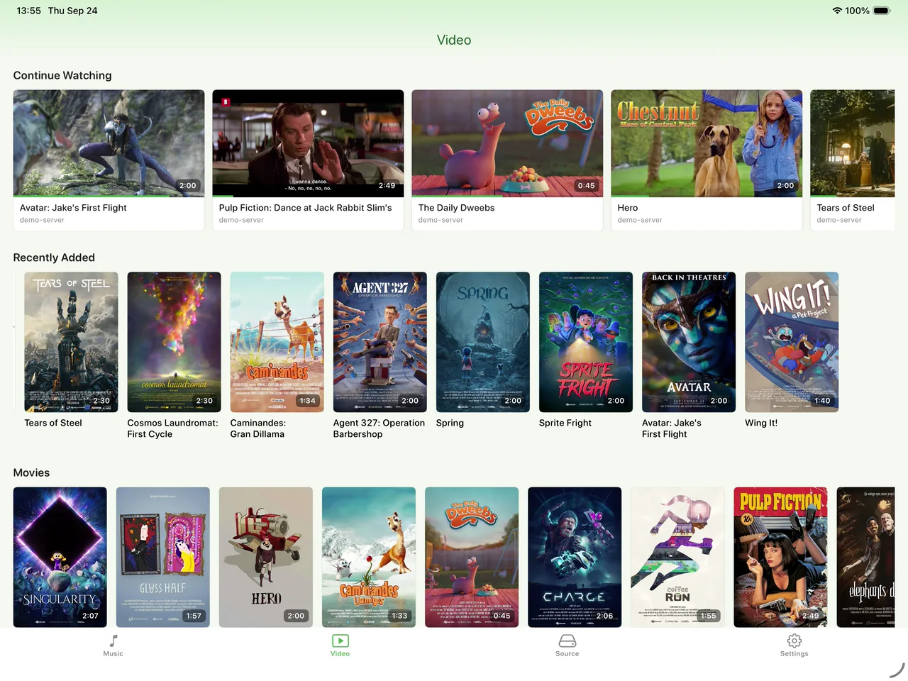Leaf Player video library on iPad