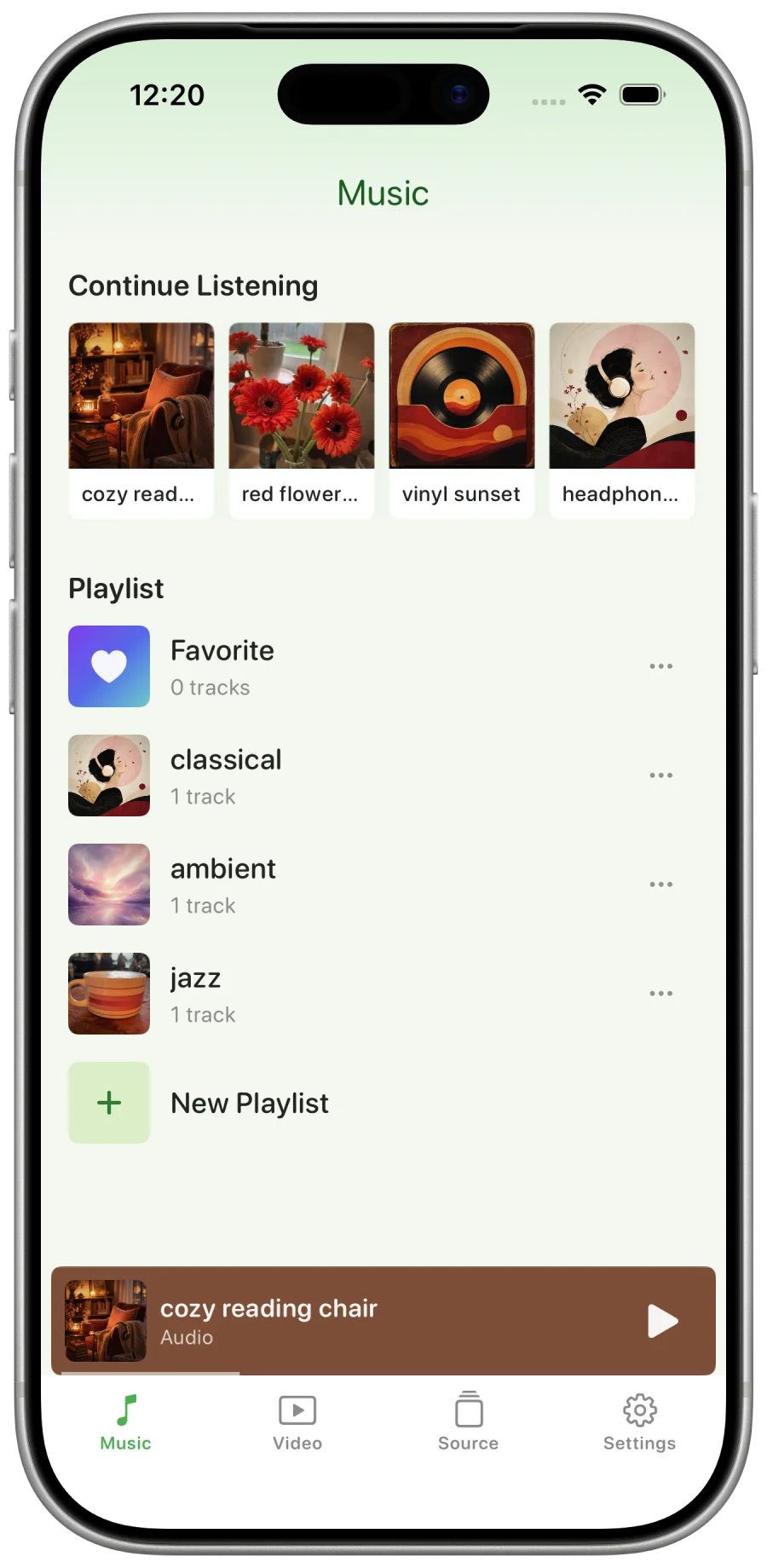 Leaf Player audio library with playlists on iPhone