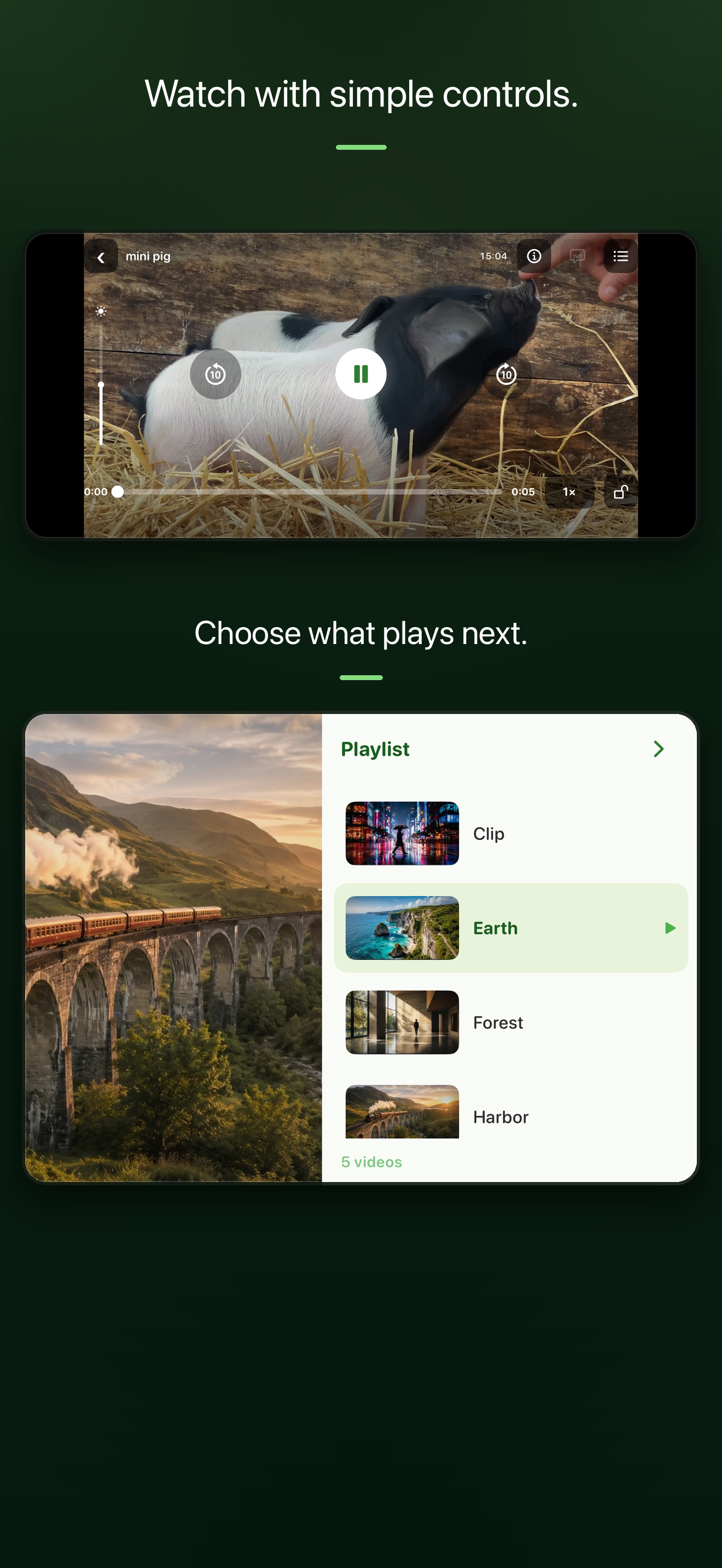 Leaf Player video playback screen